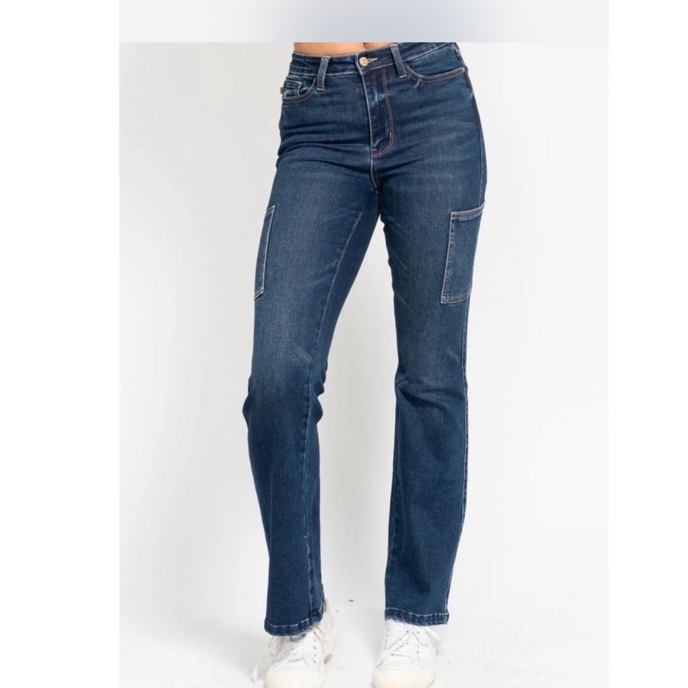 Judy Blue High Rise Cargo Bootcut Jeans Dark Wash 9/29